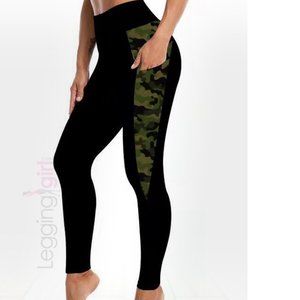Solid Black with Camo Pockets - Wide Band ButterSoft Leggings Plus Size (Fits 12